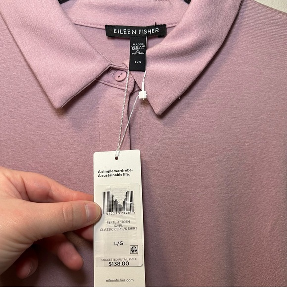 Eileen Fisher Women’s Pink Fine Jersey Classic Collar Long Sleeve Shirt Sz L NWT - Picture 4 of 5